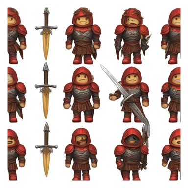 Vintage Tanned man with black hair pointed chin and stern face wearing red and black armour holding sword vintage intricate patterns sticker