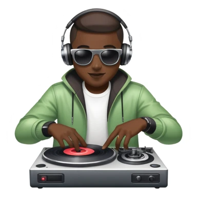 playful DJ with sunglasses and a turntable sticker