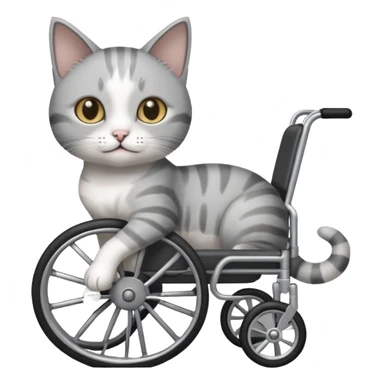 disabled grey and white small cat using cat specific wheelchair sticker