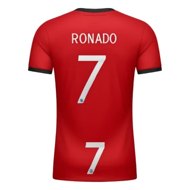 red football shirt with Ronaldo 7 on the back sticker