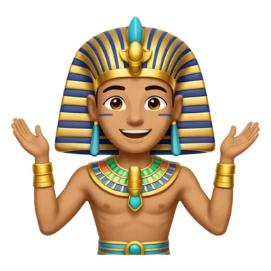 Discord emoji for "RA Silkroad", Ancient Egyptian theme, funny Pharaoh clapping hands laughing, cartoonish, colorful, shiny gold, small and clear.
 sticker