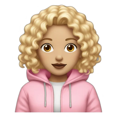 Girl with a White skin and curly blond hair and pastel pink hoodie and lipstick pink  sticker