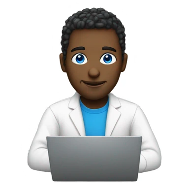 programmer blue eyes with laptop sticker