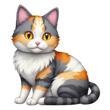 full body dark grey and white cat cuddling a colourful light patched calico + white tabby cat  sticker
