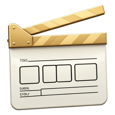ultra simplified movie clapper with gold and white colors, two simple rectangles with a diagonal line sticker