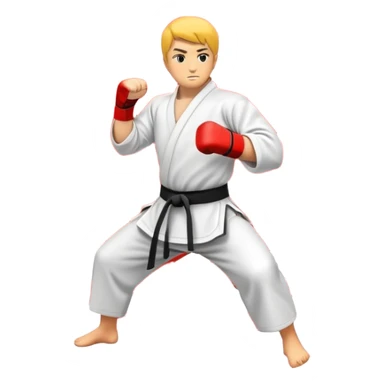 An emblem-style emoji symbolizing striking martial arts. The design features a stylized fighter in a dynamic stance, delivering a powerful punch, surrounded by a circular border with traditional elements like fists and combat symbols. Bold, clean lines with contrasting colors. sticker
