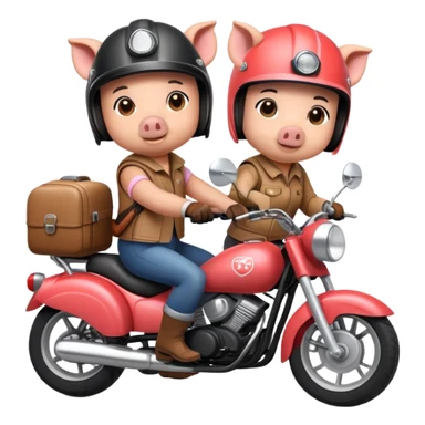 pig couple riding a motorbike together sticker