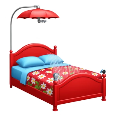 A red bed and a sprinkler on top of it!Cute! sticker