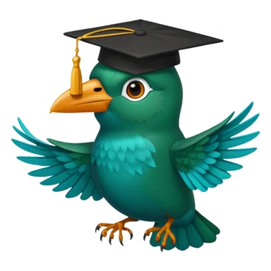 Un COLIBRÍ con birrete de graduación y que el colibrí sea turquesa oscuro, que este se vea bastante realista  sticker