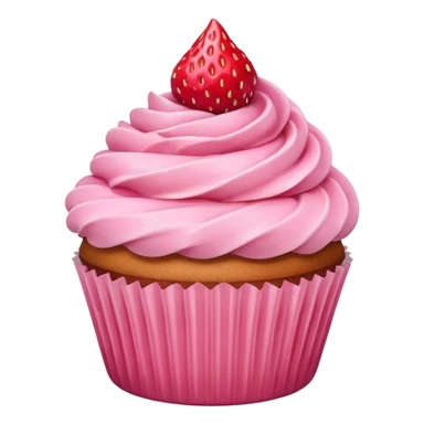cupcake with pink icing and strawberry sticker