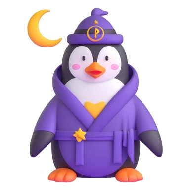 penguin wizard with a purple robe and crescent moon hat sticker