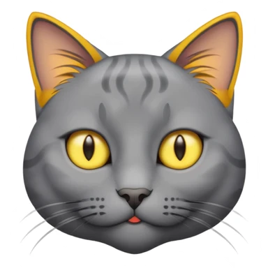 A gray cat with yellow eyes named max he is very cute and  he is a boy add text saying I made Maw an emoji sticker