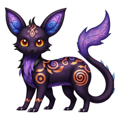 Shiny Fiery Dark Ugly Evil Realistic Glowing Eldritch Horror Cool Edgy Badass Emo Glorious Demonic Batty Dusky Ethereal Sparkly Shimmering Magical Punky Aural Iridescent Fluorescent Bioluminescent Umbreon-Amaura-Salandit-Litten-Flareon-Fakémon-fusion (full body) with intricate pattern markings sticker