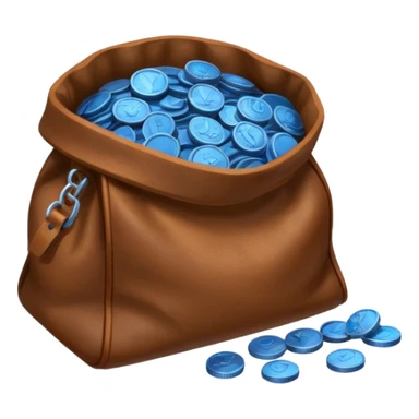blue coins inside a brown bag  sticker
