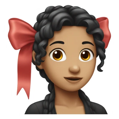 black open hair from behind with a light red bow sticker