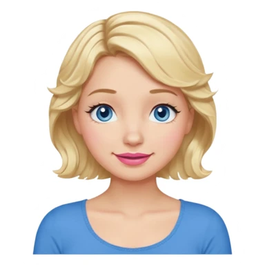 Girl Blonde short wavy hair,  blue eyes, cute blue top, long lashes, pink lips, smiling, 🤦🏻‍♀️ sticker