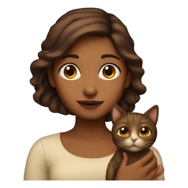 Brown girl with brown hairholding brown cat sticker
