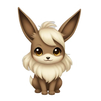 Kawaii Pale Eevee with dark brown long emo hair covering her eyes Full Body sticker