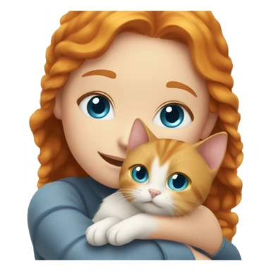 Ginger haired girl with blue eyes hugging a grey cat with yellow eyes sticker