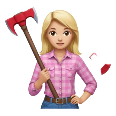 lumberjack blonde woman holding axe pink checked shirt sticker