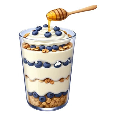 Yogurt parfait with granola layers and blueberries on top sticker