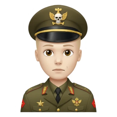 generate a realistic Russian soldier, but with a bare skull instead of a head sticker