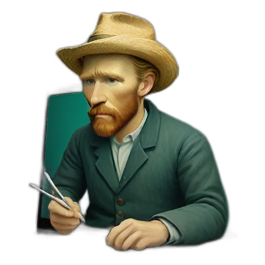 Vincent van Gogh working on a macbook sticker