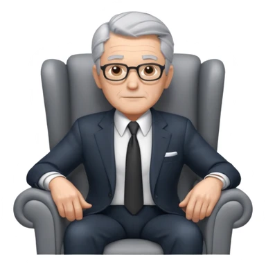 elderly businessman sitting in an armchair, wearing a formal suit and tie, gray hair, confident wise expression, corporate boss vibe, 3D cartoon style, mobile game icon style, clean background, no text, no watermark
 sticker