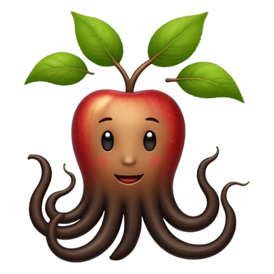 A black ginseng root (heuksam), in Apple iPhone emoji style. Dark brown-black glossy color, subtle texture on the root, elegant curves, vibrant but natural tones, smooth gradients, clean simple shapes, no outlines, slight 3D depth.
 sticker