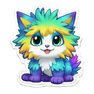 Anthro Fluffy Cool Cute Magical Elemental Shiny Colorful Neon Vibrant Colors Sparkle Kemono-style Chibi Fantasy-Animal-Fakémon-Pokémon-Hybrid Fur Sona Aesthetic Full Body Sticker sticker