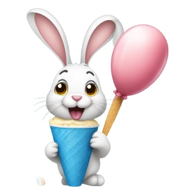 A rabbit eating ice cream with a balloon in hand sticker