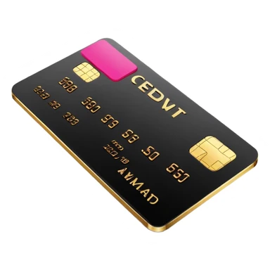 Black sleek credit card with gold chip and hot pink embossed numbers, minimal design, no logos, soft 3D style. sticker