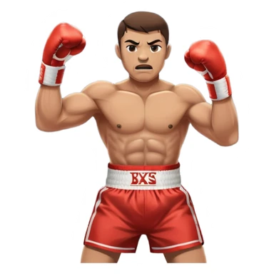 An icon showcasing a boxer in the ring, fists raised and ready for action. The background features a boxing arena with bright lights, a cheering crowd, and the ropes of the ring. The boxer's intense focus and powerful stance highlight the strength and determination of the sport.  sticker