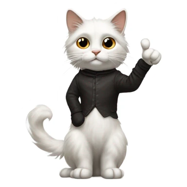 Long haired White cat with black and brown areas standing on hind legs like puss in boots giving middle fingers with both front paws  sticker
