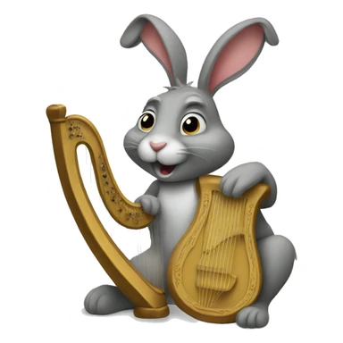 Rabbit playing harp sticker