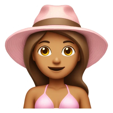 woman with brown beautiful straight hair with a sun hat in a light pink bikini  sticker