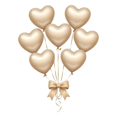 pearl-colored bow and 6 beige  aesthetic heart-shaped balloons sticker