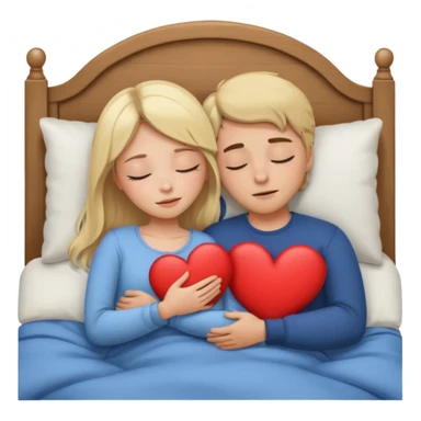 cuddling in bed, asleep. blonde girl. brunette man. eyes closed. heart between them. no headboard sticker