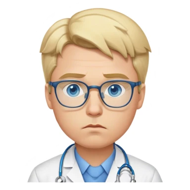 Young male doctor with blonde hair, blue eyes, glasses, pouting sticker