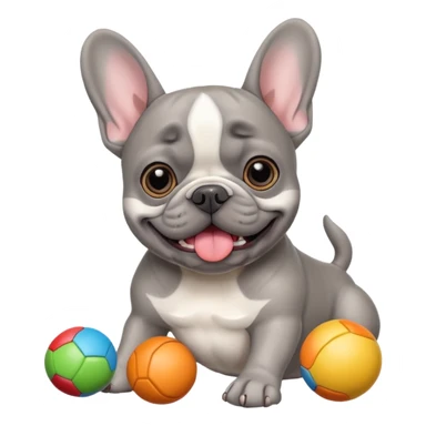 Grey frenchie with toys sticker