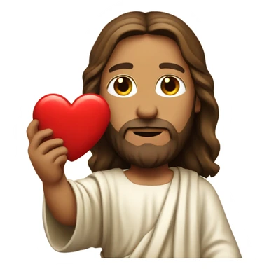 Jesus holding a red heart sticker