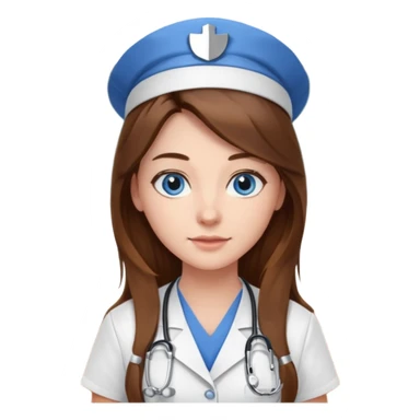 pretty female nursing student with long brown hair, blue eyes inside a classroom at university sticker