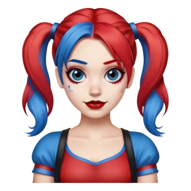 hair styled like Harley Quinn with red and blue pigtails sticker