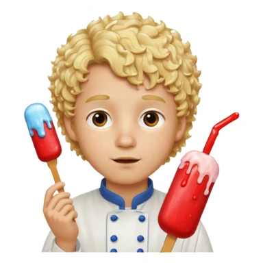 boy blonde curly hair, chef, eating ice pop sticker
