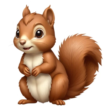 Cinematic Cute Squirrel Portrait Emoji, Head tilted playfully and inquisitively, featuring a fluffy, vibrant auburn Fur with a delicate cream belly and a bushy tail, round, sparkling eyes filled with curious mischief, Simplified yet irresistibly adorable features, highly detailed, glowing with a warm, friendly glow, high shine, affectionate and lively, stylized with a touch of woodland whimsy, bright and endearing, soft glowing outline, capturing the essence of a mischievous yet loving squirrel, so playful it feels like it could leap out of the screen and into your arms! sticker