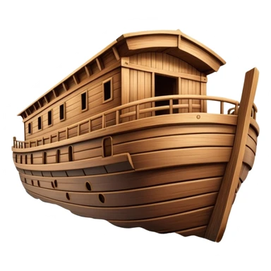 Huge empty wooden Noah's ark boat on water, wide and spacious, no occupants, realistic details sticker