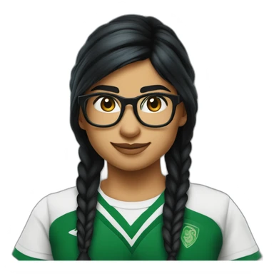 Mia Khalifa black braid white tshirt green sleeves slytherin logo sticker