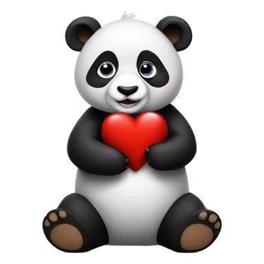 A panda holding a red heart sticker