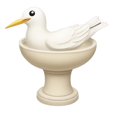 beige bird bath with a white bird in courtyard  sticker
