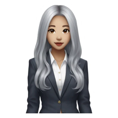 blasian girl, long grey hair, kpop idol, standing, pretty girl, very hot girl, korean american, all her body, standing posture straight, suit  sticker